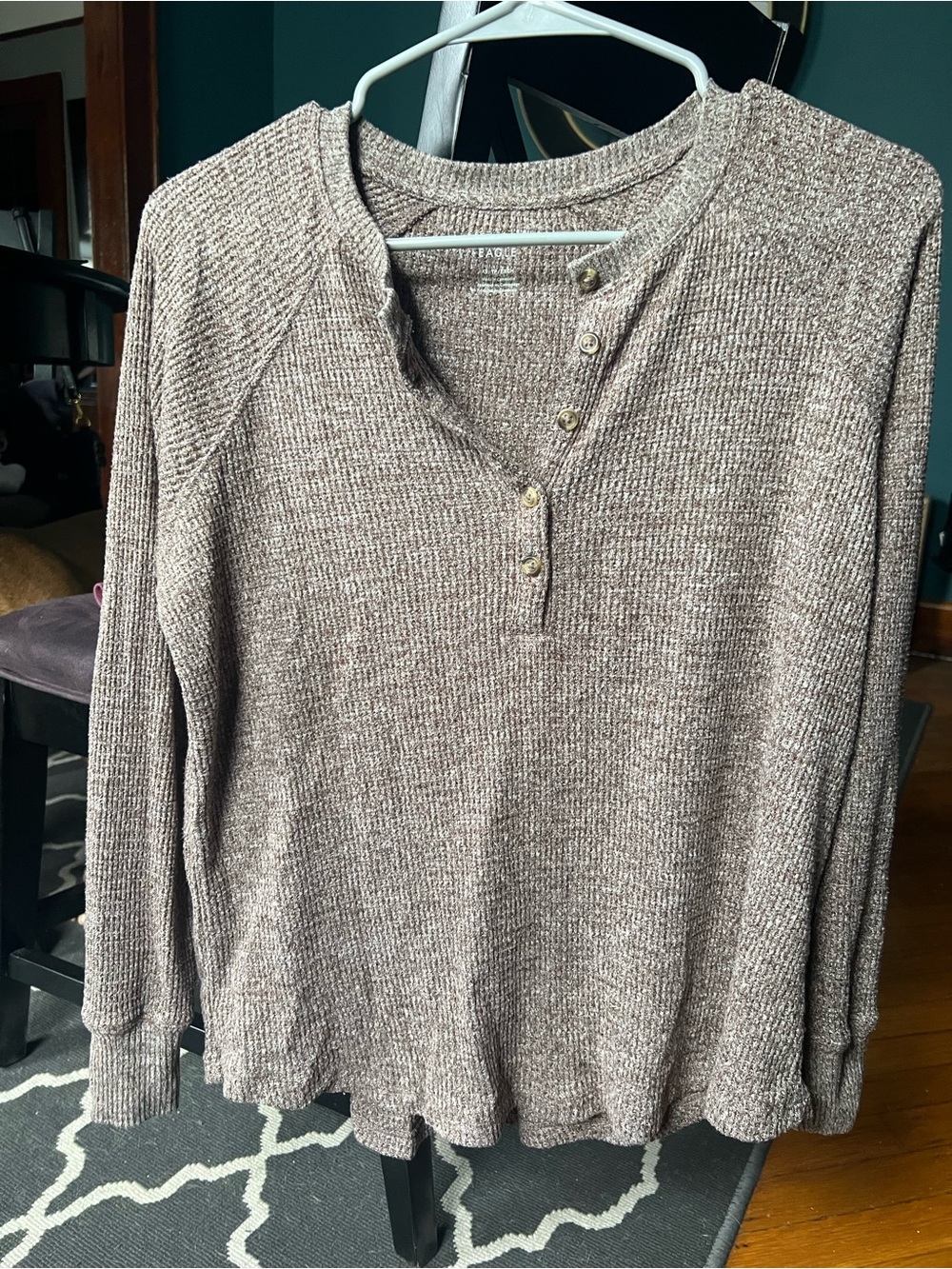 American Eagle Outfitters Marled Beige Henley Sweater